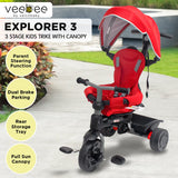 Veebee Explorer 3-Stage Kids Trike with Canopy - Red - Close-Up Angle