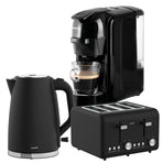Pronti Breakfast Set with HomeMaid Coffee Machine, Silver Noir Toaster & Kettle