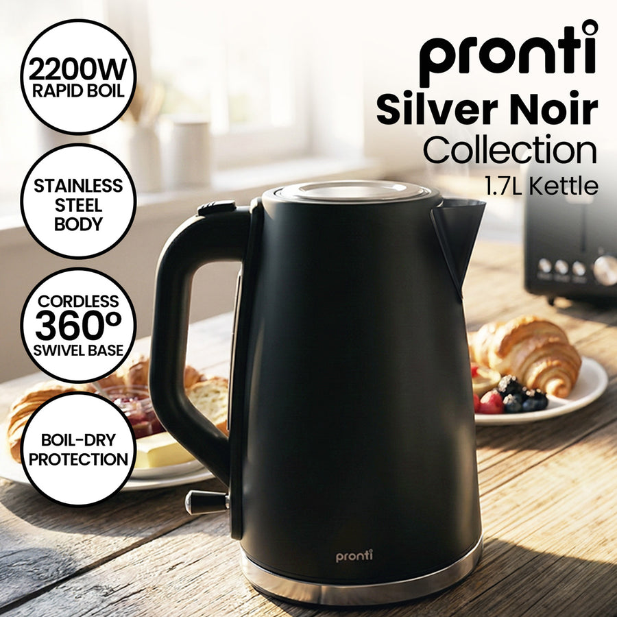 Pronti Breakfast Set with HomeMaid Coffee Machine, Silver Noir Toaster & Kettle