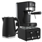 Pronti Breakfast Set with 1.25L Coffee Machine, Silver Noir Toaster & Kettle