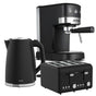 Pronti Breakfast Set with 1.25L Coffee Machine, Silver Noir Toaster & Kettle
