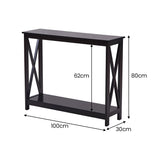 Sarantino Isla X-Frame Console Table in Black - Top-Down View