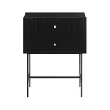 Sarantino Arden Fluted 2-Drawer Bedside Table Night Stand - Black