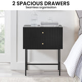 Sarantino Arden Fluted 2-Drawer Bedside Table Night Stand - Black - Rear View