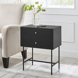 Sarantino Arden Fluted 2-Drawer Bedside Table Night Stand - Black - Low Angle