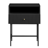 Sarantino Cecil Slender Fluted Bedside Table in Black - Front View