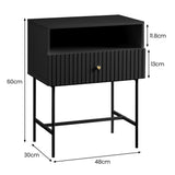 Sarantino Cecil Slender Fluted Bedside Table in Black - Top-Down View