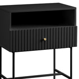 Sarantino Cecil Slender Fluted Bedside Table in Black - 45-Degree Angle