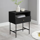 Sarantino Cecil Slender Fluted Bedside Table in Black - Extra Image
