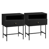 Sarantino Cecil Slender Fluted Bedside Table in Black - Extra Image