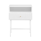 Sarantino Cecil Slender Fluted Bedside Table In White - Front View