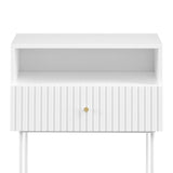 Sarantino Cecil Slender Fluted Bedside Table In White - Top-Down View