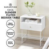 Sarantino Cecil Slender Fluted Bedside Table In White
