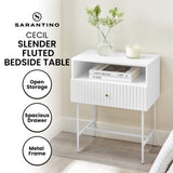 Sarantino Cecil Slender Fluted Bedside Table In White - Extra Image
