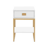 Sarantino Alessia Bedside Table In White/gold - Front View