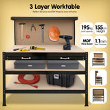 Kartrite 3-layered Work Bench Garage Storage Table Tool Shop Shelf - Side View
