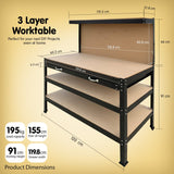 Kartrite 3-layered Work Bench Garage Storage Table Tool Shop Shelf - 45-Degree Angle
