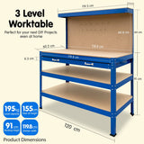 Kartrite 3-layered Work Bench Garage Storage Table Tool Shop Shelf - 45-Degree Angle