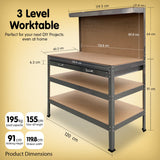 Kartrite 3-layered Work Bench Garage Storage Table Tool Shop Shelf Silver - Top-Down View