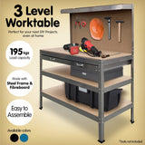 Kartrite 3-layered Work Bench Garage Storage Table Tool Shop Shelf Silver - Extra Image