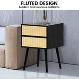Sarantino Ivan Bedside Table Night Stand - Black/natural - 45-Degree Angle