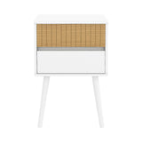 Sarantino Clio Bedside Table Night Stand - White/natural - Front View