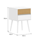 Sarantino Clio Bedside Table Night Stand - White/natural - Side View