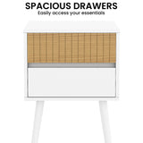 Sarantino Clio Bedside Table Night Stand - White/natural - Rear View