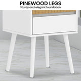 Sarantino Clio Bedside Table Night Stand - White/natural - Close-Up Angle