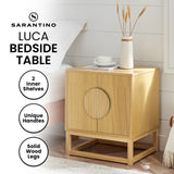 Sarantino Luca Bedside Table Split Door Night Stand - Natural - Front View