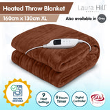 Laura Hill Heated Electric Blanket Throw Rug Coral Warm Fleece Brown - Front View