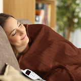 Laura Hill Heated Electric Blanket Throw Rug Coral Warm Fleece Brown - Close-Up Angle