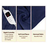 Laura Hill Heated Electric Blanket Coral Warm Fleece Winter Blue - Side View