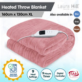 Laura Hill Heated Electric Blanket Throw Rug Coral Warm Fleece Pink - Low Angle