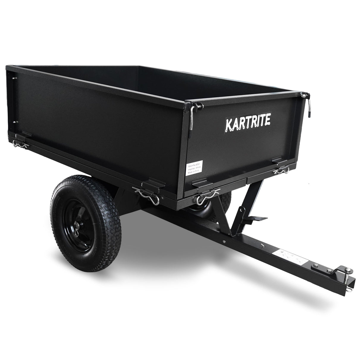 Kartrite Heavy Duty Dump Cart 270kg Capacity Pneumatic Tyres Quick Release Pedal Removable Tailgate Trailer for Garden