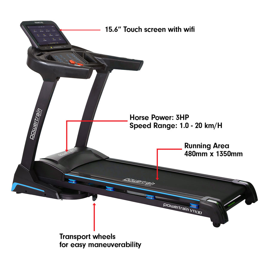 Powertrain V1100 Treadmill with Wifi Touch Screen & Incline, image 12