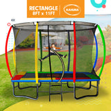 Kahuna 8ft x 11ft Rectangular Trampoline Rainbow Free Safety Net Spring Pad Cover Mat Ladder - Side View