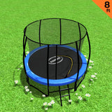 Kahuna 8ft Trampoline Free Ladder Spring Mat Net Safety Pad Cover Round Enclosure Blue - Front View