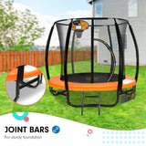 Kahuna 8ft Outdoor Orange Trampoline For Kids And Children Suited For Fitness Exercise Gymnastics With Safety Enclosure Basketball Hoop Set - Front View