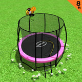 Kahuna 8ft Outdoor Trampoline Kids Children With Safety Enclosure Mat Pad Net Ladder Basketball Hoop Set - Pink - Front View