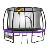 Kahuna 8ft Outdoor Trampoline Kids Children With Safety Enclosure Mat Pad Net Ladder Basketball Hoop Set - Purple - Front View