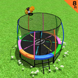 Kahuna 8ft Outdoor Trampoline Kids Children With Safety Enclosure Mat Pad Net Ladder Basketball Hoop Set - Rainbow - Front View