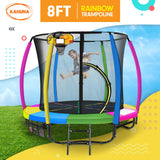 Kahuna 8ft Outdoor Trampoline Kids Children With Safety Enclosure Mat Pad Net Ladder Basketball Hoop Set - Rainbow - Top-Down View