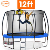 Kahuna 12ft Outdoor Trampoline Kids Children With Safety Enclosure Pad Mat Ladder Basketball Hoop Set - Blue - Side View