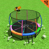Kahuna 12ft Outdoor Trampoline Kids Children With Safety Enclosure Pad Mat Ladder Basketball Hoop Set - Rainbow - Front View