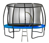 Kahuna 14ft Trampoline Free Ladder Spring Mat Net Safety Pad Cover Round Enclosure - Blue - Front View