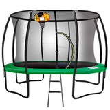 Kahuna 14ft Outdoor Trampoline Kids Children With Safety Enclosure Pad Mat Ladder Basketball Hoop Set - Green - Front View