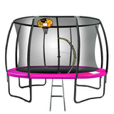 Kahuna 14ft Outdoor Trampoline Kids Children With Safety Enclosure Pad Mat Ladder Basketball Hoop Set - Pink - Front View