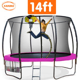 Kahuna 14ft Outdoor Trampoline Kids Children With Safety Enclosure Pad Mat Ladder Basketball Hoop Set - Pink - Side View
