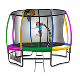 Kahuna 14ft Outdoor Trampoline Kids Children With Safety Enclosure Pad Mat Ladder Basketball Hoop Set - Rainbow - Front View